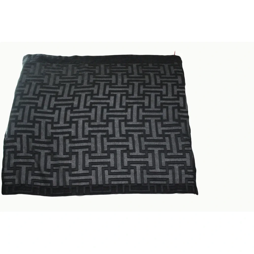 Set of 2 Black Geometric Cafe Curtains Greek Key Tier Panels  42x37